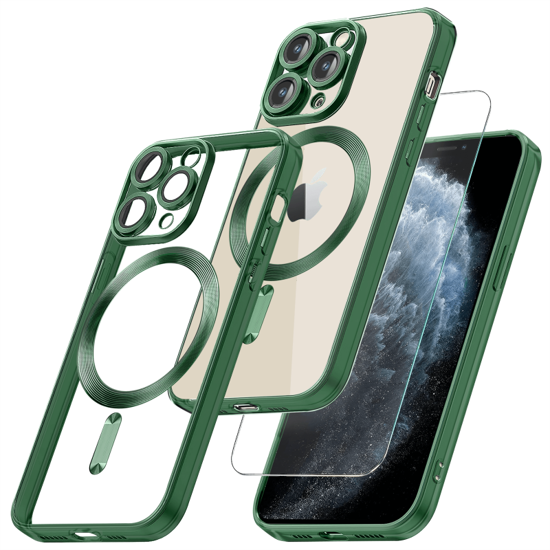 Etui do Iphone 11 Pro Magsafe Pretty z zieloną ramką + szkło nakładka na plecki case