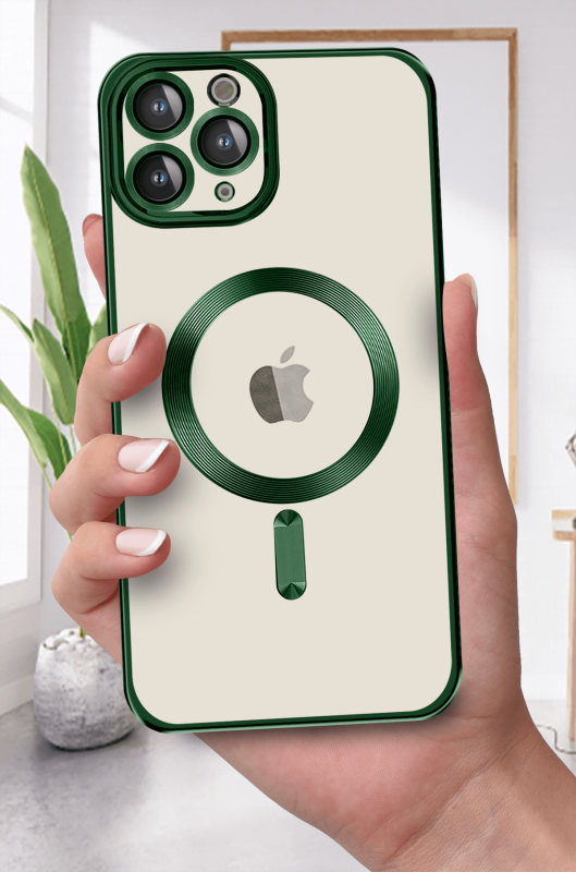 Etui do Iphone 11 Pro Magsafe Pretty z zieloną ramką + szkło nakładka na plecki case