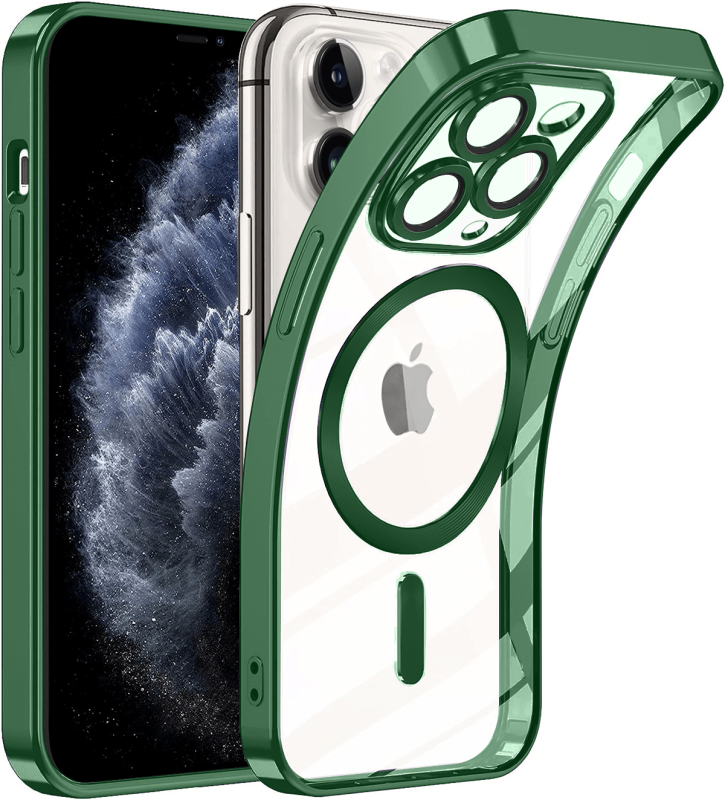 Etui do Iphone 11 Pro Magsafe Pretty z zieloną ramką + szkło nakładka na plecki case