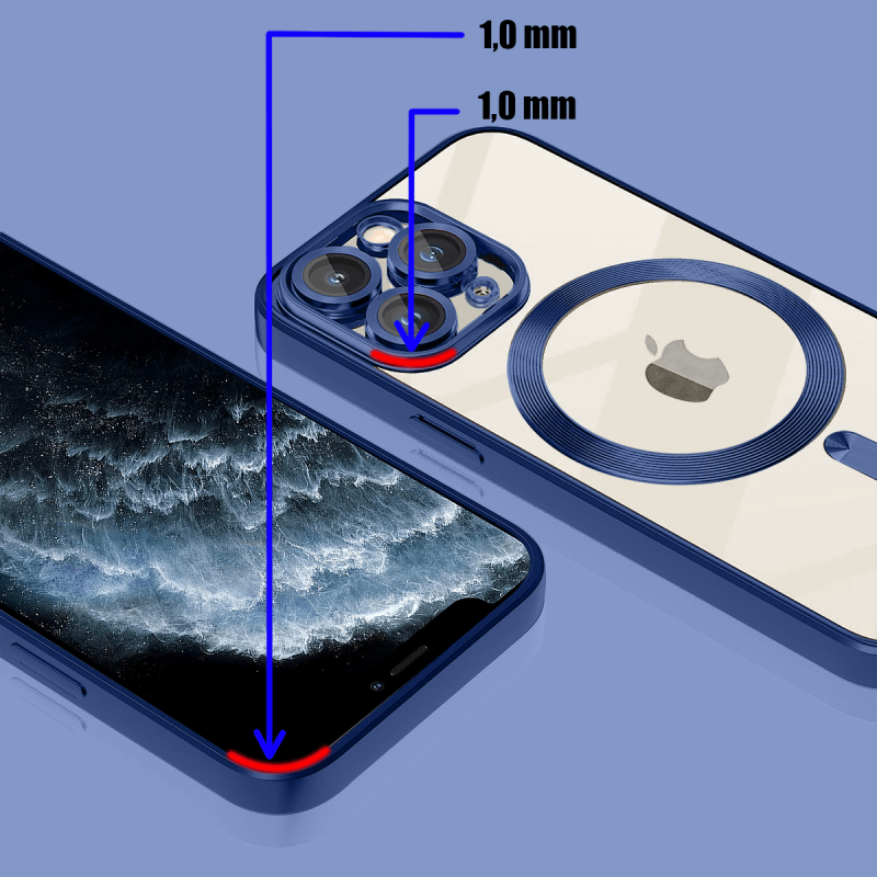 Etui do Iphone 11 Pro Magsafe Pretty z niebieską ramką + szkło nakładka na plecki case