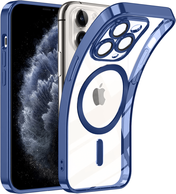 Etui do Iphone 11 Pro Magsafe Pretty z niebieską ramką + szkło nakładka na plecki case