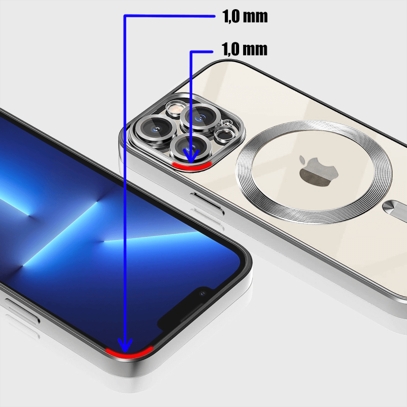 Etui do Iphone 13 Pro Magsafe Pretty z srebrną ramką + szkło nakładka na plecki case