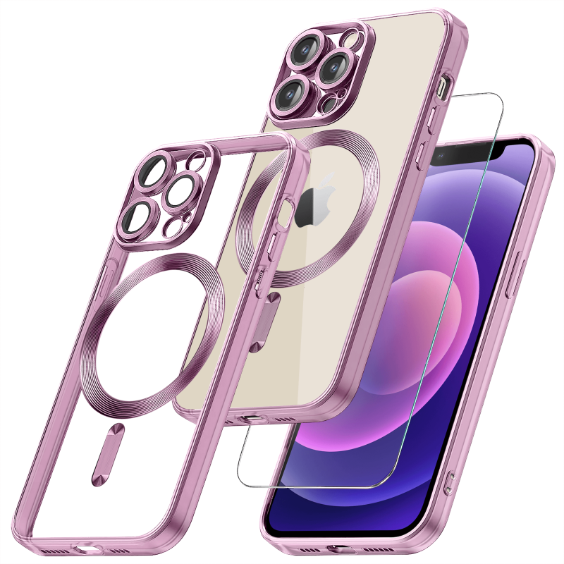 Etui do Iphone 13 Pro Magsafe Pretty z rózowa ramką + szkło nakładka na plecki case