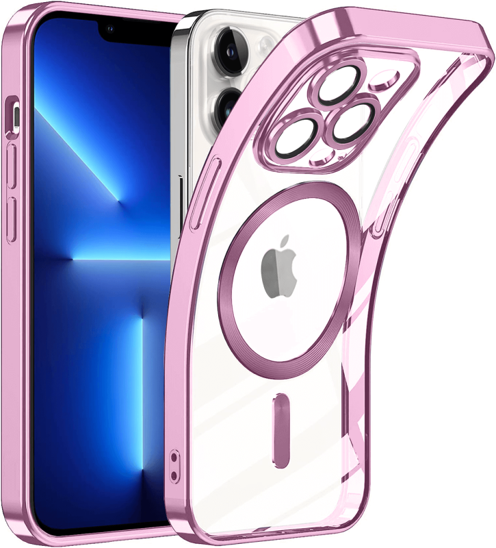 Etui do Iphone 13 Pro Magsafe Pretty z rózowa ramką + szkło nakładka na plecki case