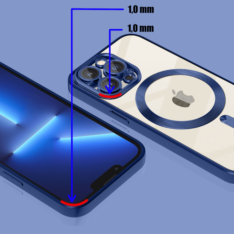 Etui do Iphone 13 Pro Magsafe Pretty z niebieską ramką + szkło nakładka na plecki case