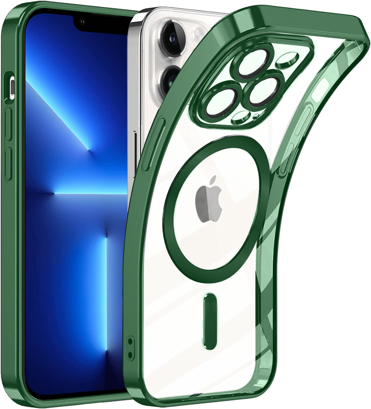 Etui do Iphone 13 Pro Magsafe Pretty z zielona ramką + szkło nakładka na plecki case