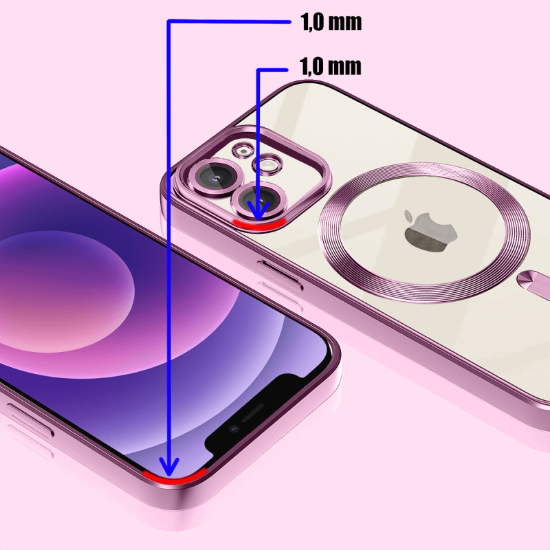 Etui do Iphone 12 Magsafe Pretty z różową ramką + szkło nakładka na plecki case