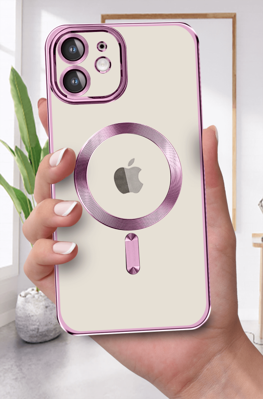 Etui do Iphone 12 Magsafe Pretty z różową ramką + szkło nakładka na plecki case