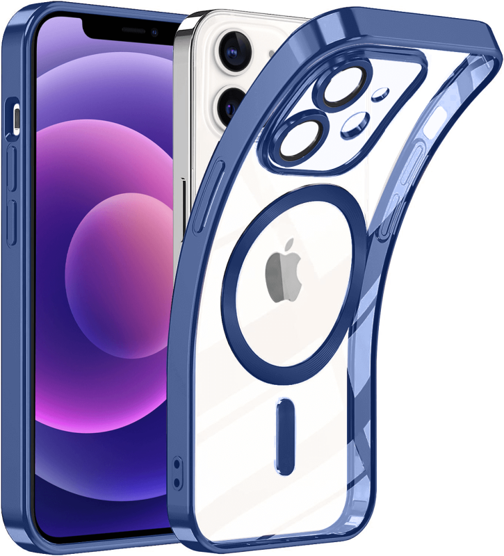 Etui do Iphone 12 Magsafe Pretty z niebieską ramką + szkło nakładka na plecki case