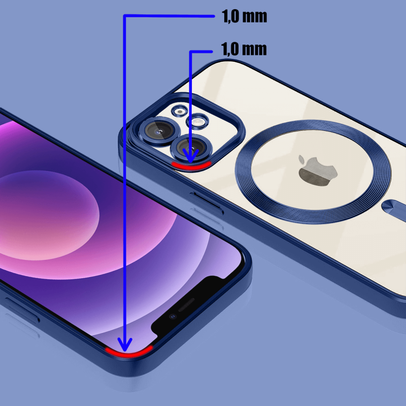 Etui do Iphone 12 Magsafe Pretty z niebieską ramką + szkło nakładka na plecki case