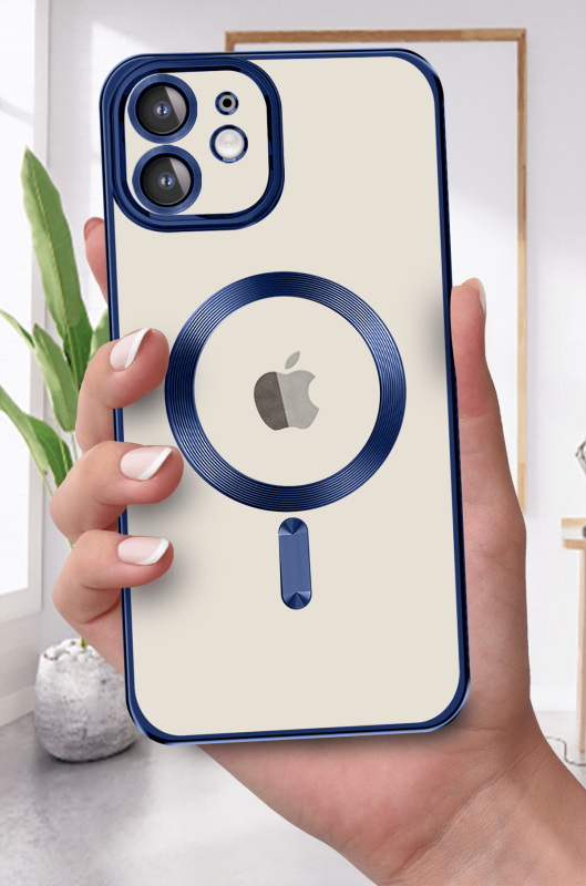 Etui do Iphone 12 Magsafe Pretty z niebieską ramką + szkło nakładka na plecki case