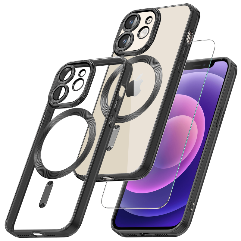 Etui do Iphone 12 Magsafe Pretty z czarną ramką + szkło nakładka na plecki case