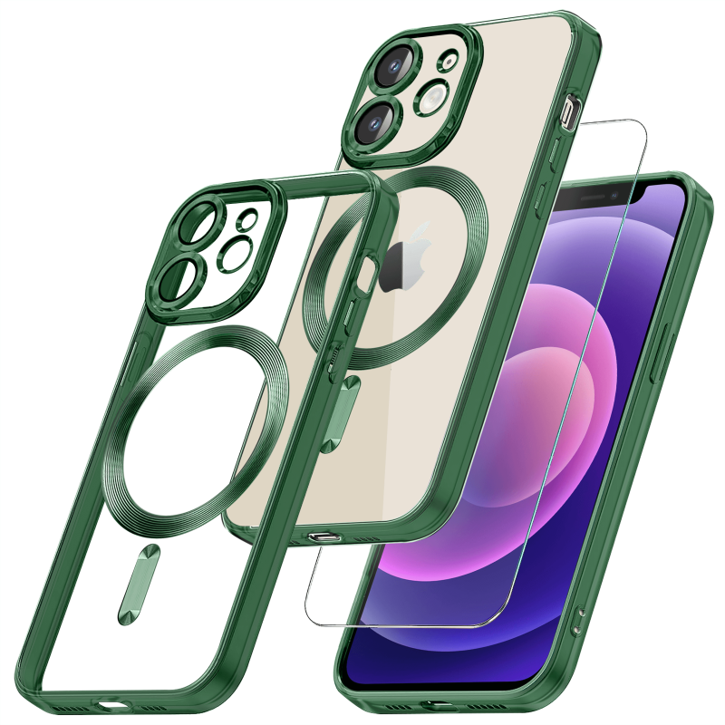 Etui do Iphone 12 Magsafe Pretty z zieloną ramką + szkło nakładka na plecki case