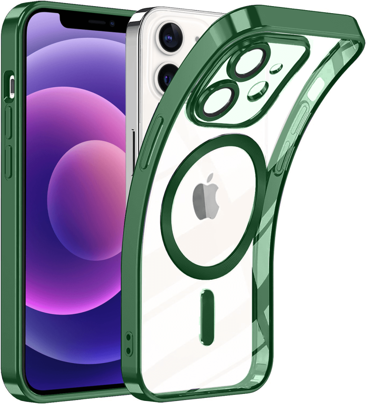 Etui do Iphone 12 Magsafe Pretty z zieloną ramką + szkło nakładka na plecki case