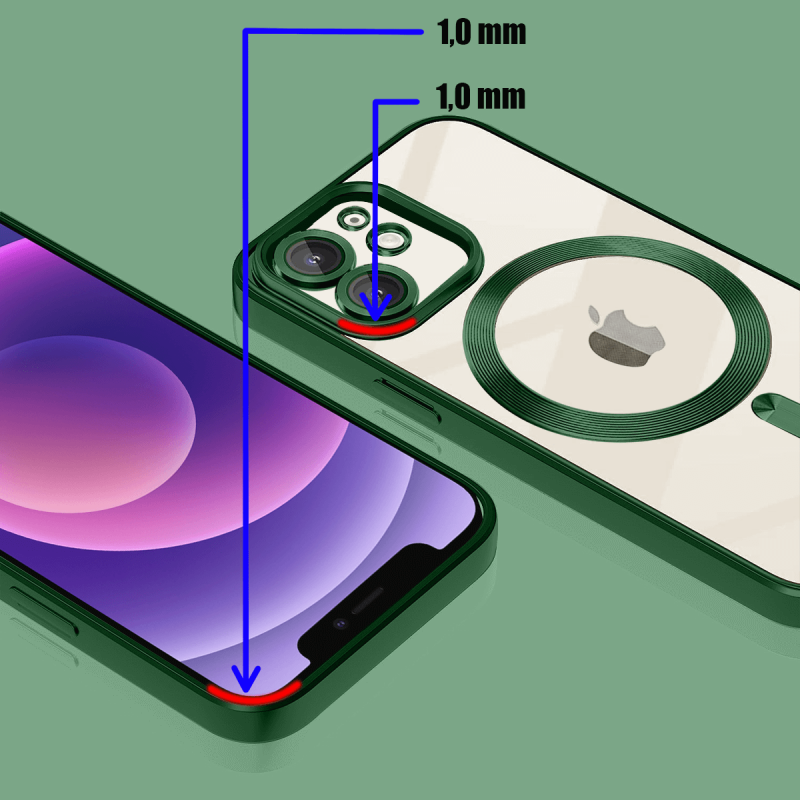Etui do Iphone 12 Magsafe Pretty z zieloną ramką + szkło nakładka na plecki case