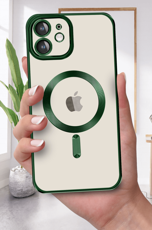 Etui do Iphone 12 Magsafe Pretty z zieloną ramką + szkło nakładka na plecki case