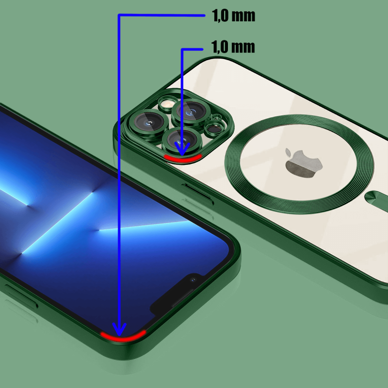 Etui do Iphone 14 Pro Max Magsafe Pretty z zieloną ramką + szkło nakładka na plecki case