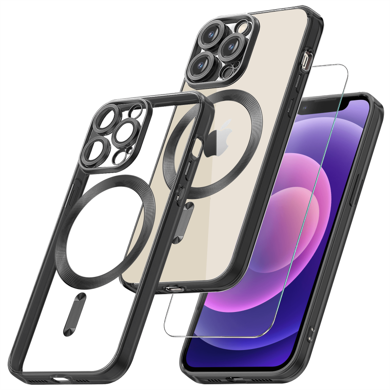 Etui do Iphone 14 Pro Max Magsafe Pretty z czarną ramką + szkło nakładka na plecki case