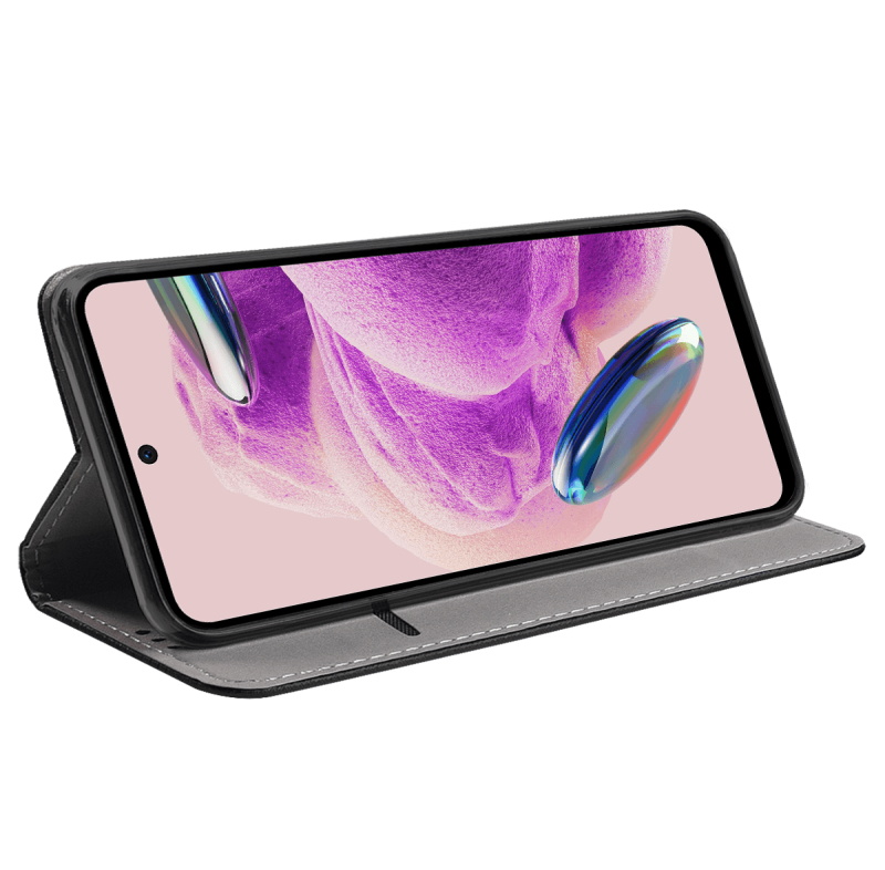 Etui do Xiaomi Redmi Note 12s czarne zamykane + szkło pokrowiec kabura case z klapką