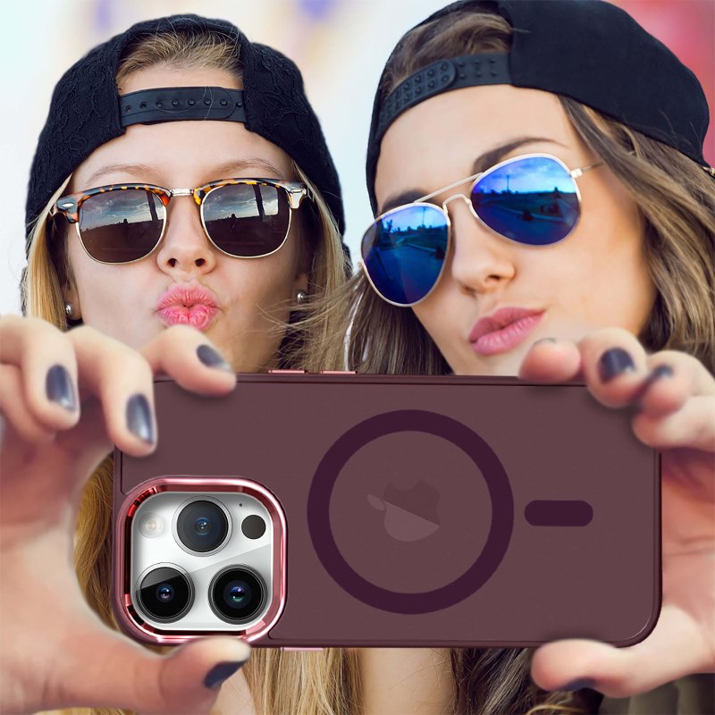 Etui do Iphone 14 Pro Max Magsafe matowe burgundowe + szkło nakładka na plecki case