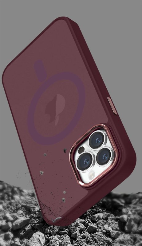 Etui do Iphone 14 Pro Max Magsafe matowe burgundowe + szkło nakładka na plecki case