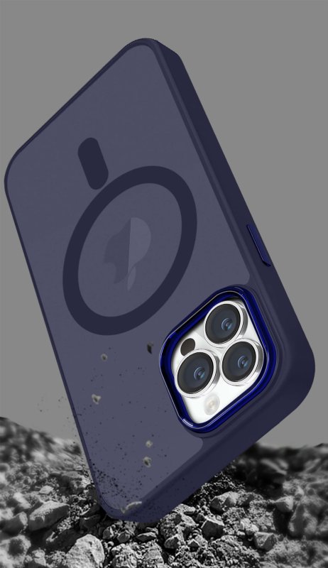 Etui do Iphone 14 Pro Max Magsafe matowe granatowe + szkło nakładka na plecki case