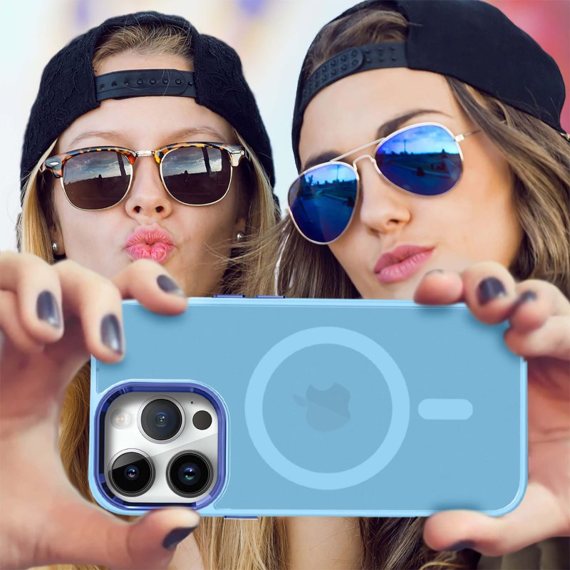 Etui do Iphone 14 Pro Max Magsafe matowe niebieskie + szkło nakładka na plecki case