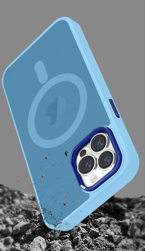 Etui do Iphone 14 Pro Max Magsafe matowe niebieskie + szkło nakładka na plecki case