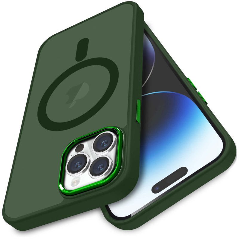 Etui do Iphone 14 Pro Max Magsafe matowe zielone + szkło nakładka na plecki case