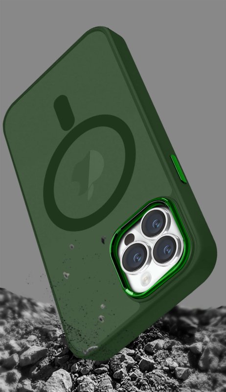 Etui do Iphone 14 Pro Max Magsafe matowe zielone + szkło nakładka na plecki case
