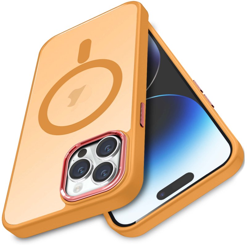 Etui do Iphone 14 Pro Magsafe matowe pomarańczowe + szkło nakładka na plecki case