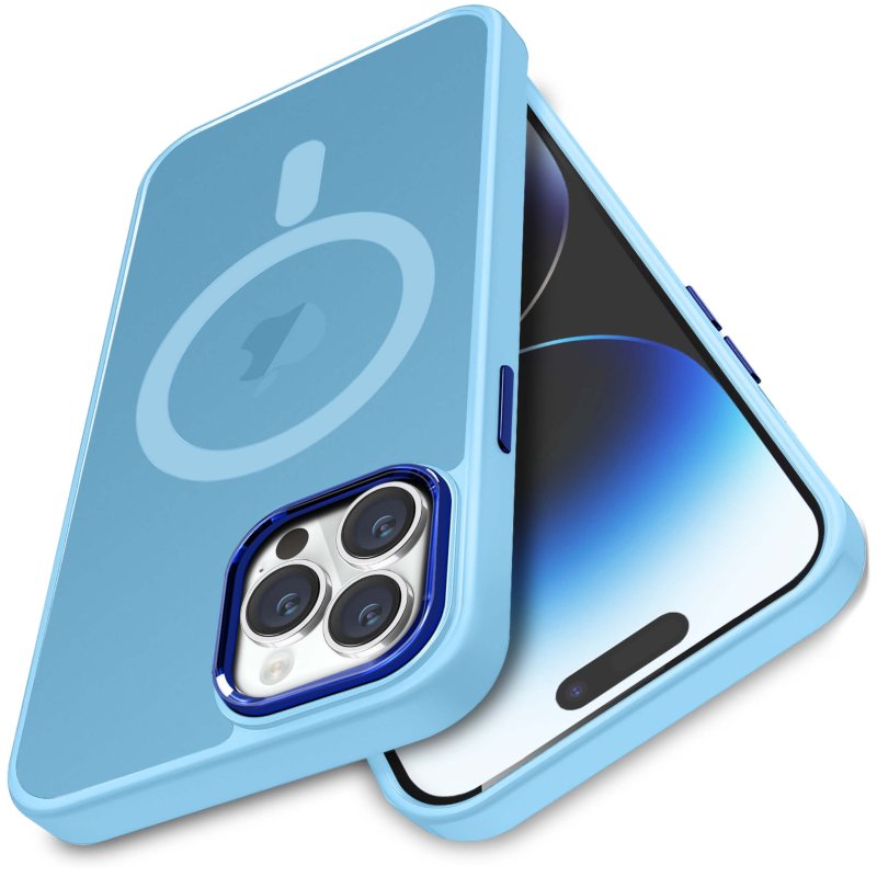 Etui do Iphone 14 Pro Magsafe matowe niebieskie + szkło nakładka na plecki case