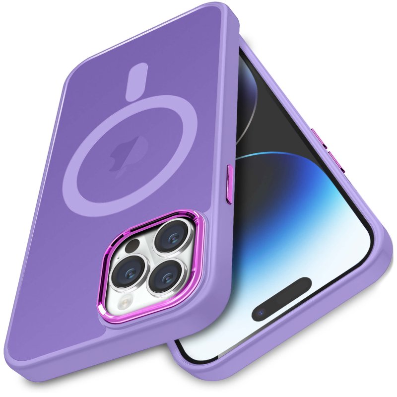Etui do Iphone 14 Pro Magsafe matowe fioletowe + szkło nakładka na plecki case
