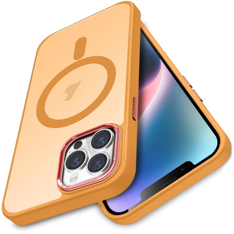 Etui do Iphone 13 Pro Magsafe matowe pomarańczowe + szkło nakładka na plecki case