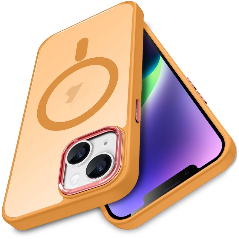 Etui do Iphone 14 Plus Magsafe matowe pomarańczowe + szkło nakładka na plecki case