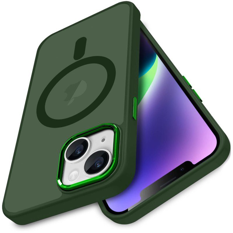 Etui do Iphone 14 Plus Magsafe matowe zielone + szkło nakładka na plecki case