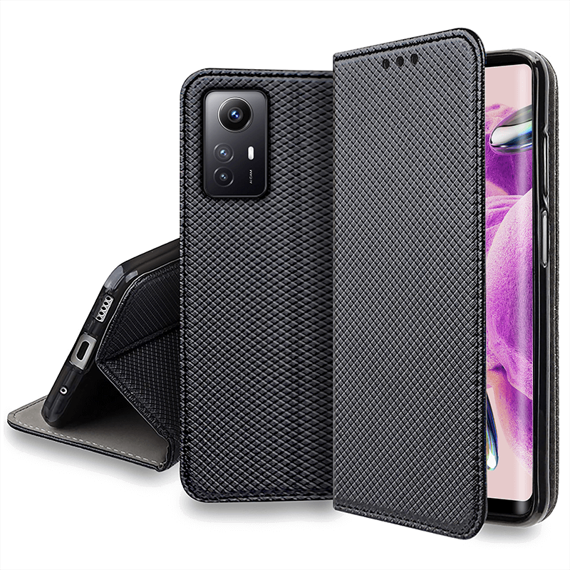 Etui do Xiaomi Redmi Note 12s czarne zamykane + szkło pokrowiec kabura case z klapką