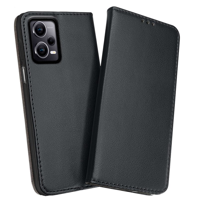Etui do Xiaomi Redmi Note 12 5G czarne magnetyczne zamykane + szkło pokrowiec kabura case z klapką