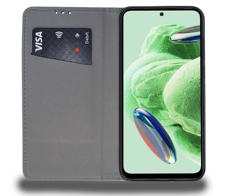 Etui do Xiaomi Redmi Note 12 5G czarne magnetyczne zamykane + szkło pokrowiec kabura case z klapką