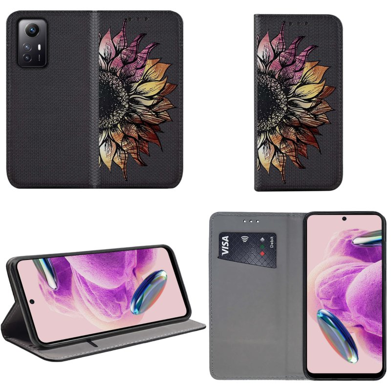 Etui do Xiaomi Redmi note 12S zamykane malowane wzór kwiat + szkło pokrowiec kabura case z klapka