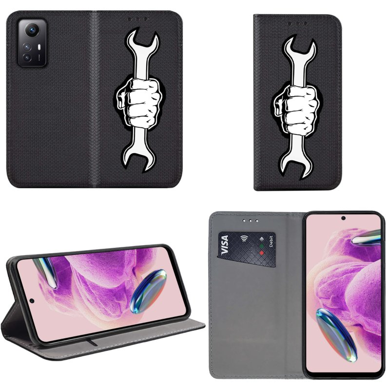 Etui do Xiaomi Redmi note 12S zamykane malowane wzór pięść + szkło pokrowiec kabura case z klapka
