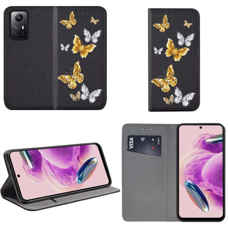 Etui do Xiaomi Redmi note 12S zamykane malowane wzór motyle + szkło pokrowiec kabura case z klapka
