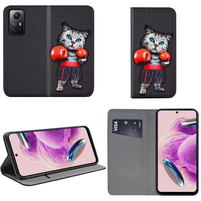 Etui do Xiaomi Redmi note 12S zamykane malowane wzór kot + szkło pokrowiec kabura case z klapka