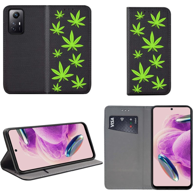 Etui do Xiaomi Redmi note 12S zamykane malowane wzór liście + szkło pokrowiec kabura case z klapka