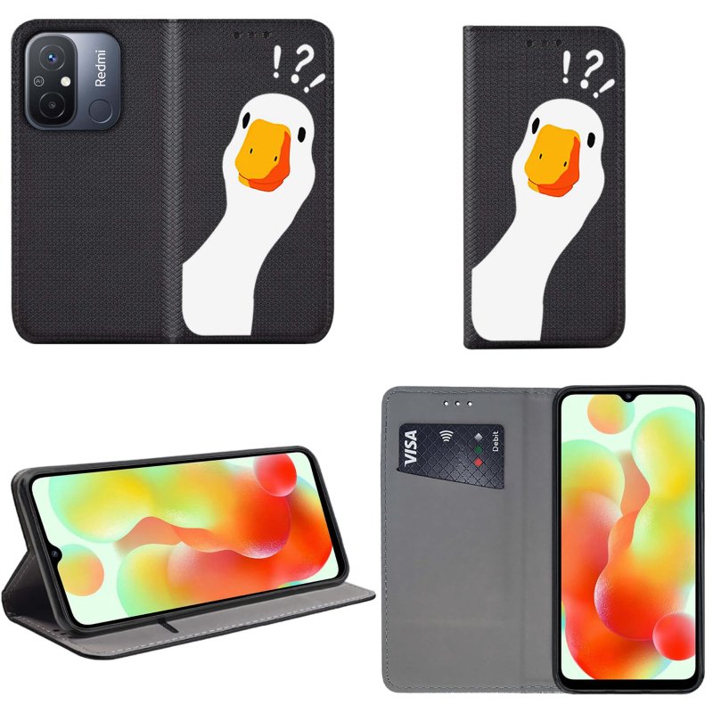 Etui do Xiaomi Redmi 12C zamykane malowane wzór gęś pipa + szkło pokrowiec kabura z klapką