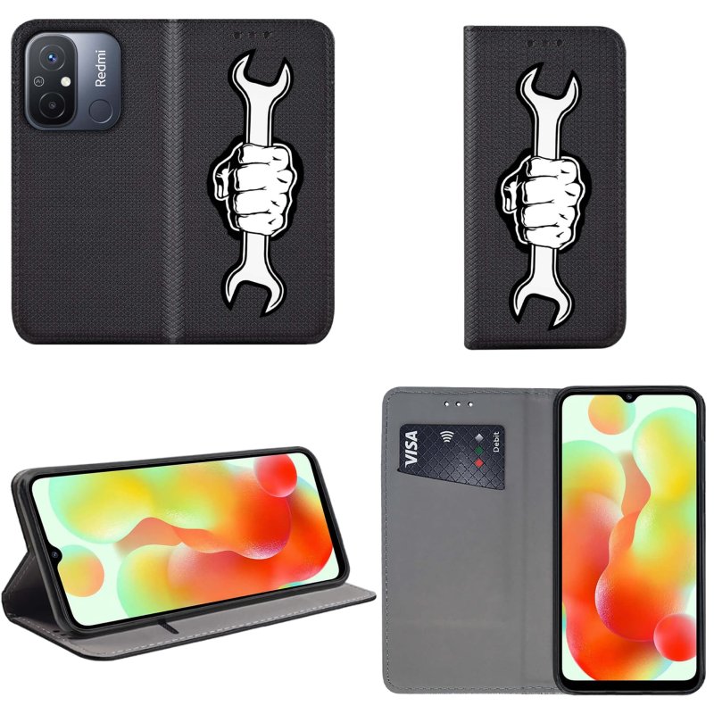 Etui do Xiaomi Redmi 12C zamykane malowane wzór pięść + szkło pokrowiec kabura z klapką