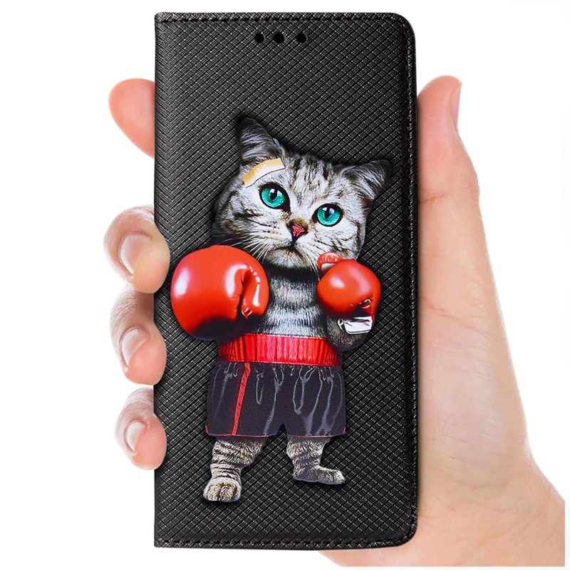 Etui do Xiaomi Redmi 12C zamykane malowane wzór kot + szkło pokrowiec kabura z klapką