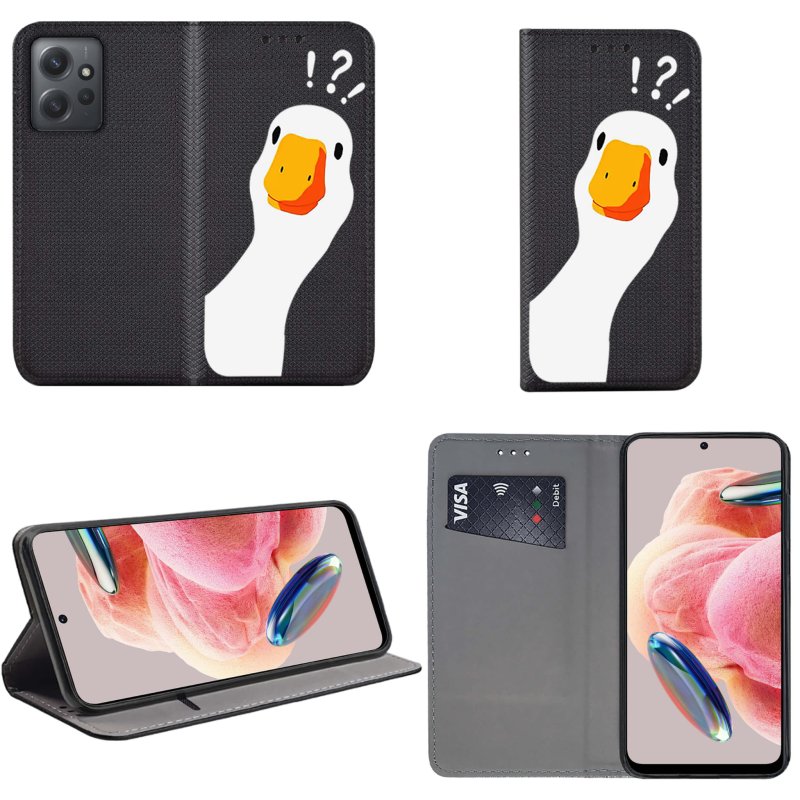 Etui do Xiaomi Redmi Note 12 4G zamykane malowane wzór gęś pipa + szkło pokrowiec kabura case  z klapką