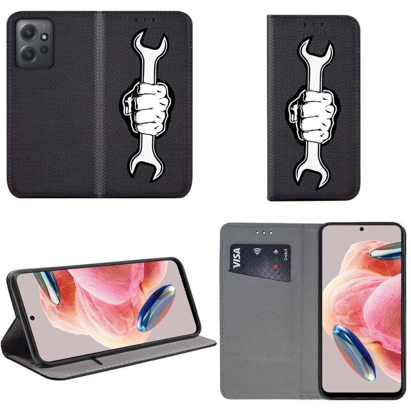 Etui do Xiaomi Redmi Note 12 4G zamykane malowane wzór pięść + szkło pokrowiec kabura case  z klapką
