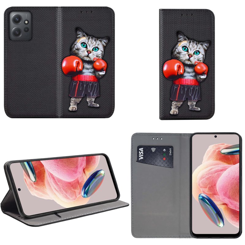 Etui do Xiaomi Redmi Note 12 4G zamykane malowane wzór kot + szkło pokrowiec kabura case  z klapką